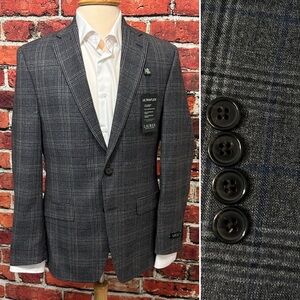 LAUREN RALPH LAUREN MENS BLAZER SIZE 38 GREY BLUE PLAID LEXINGTON FLEX JACKET